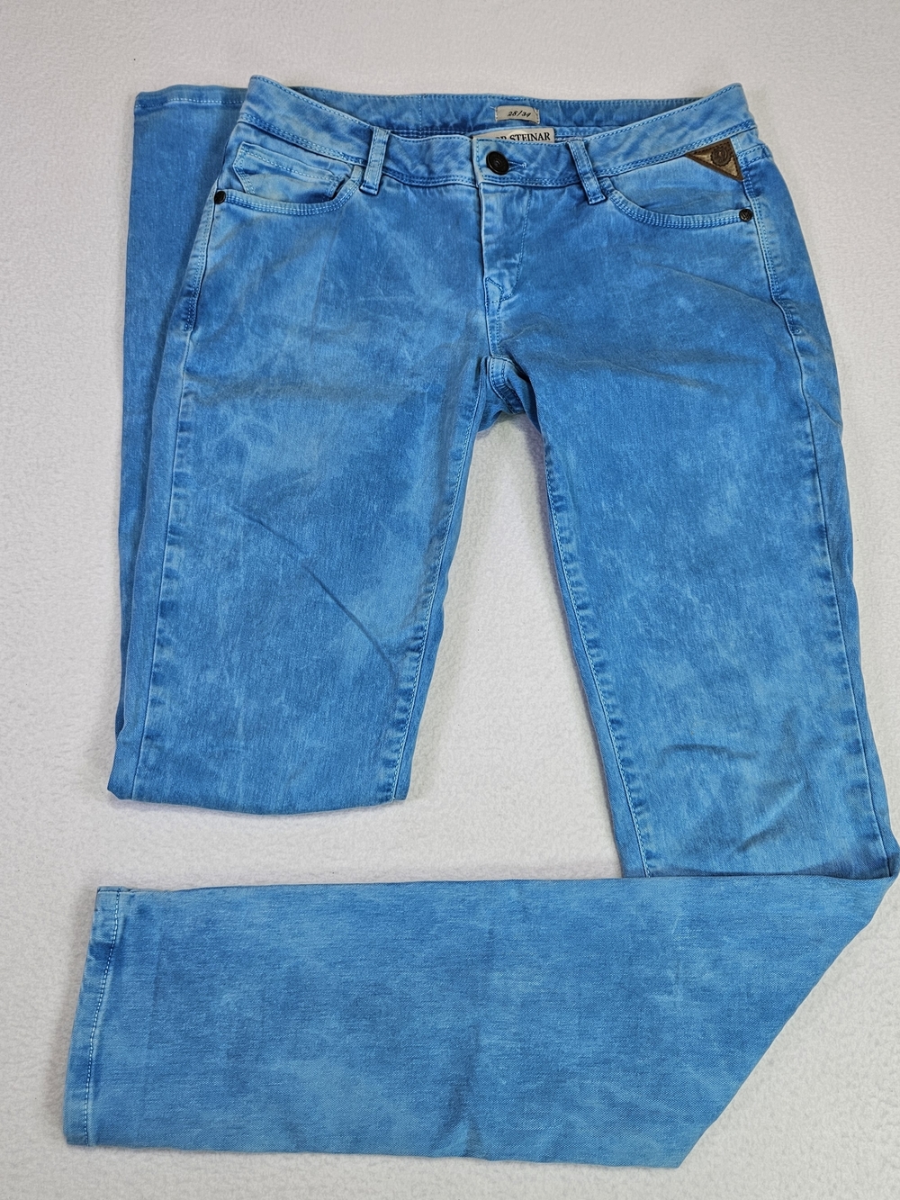 Thor Steinar Floro Turquoise Jean Women 28 Low Rise Marble Wash Nordic Denim Y2K
